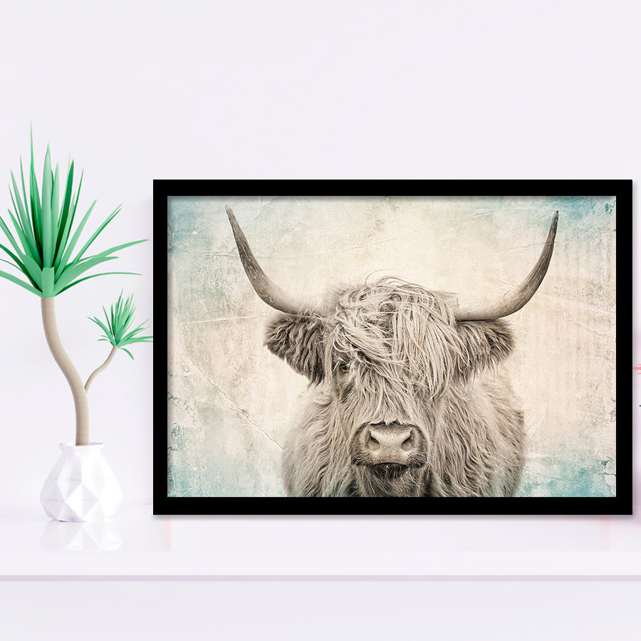 Vintage Highland Cow Framed Art Print Wall Decor - Painting Art, Framed Picture, Home Decor