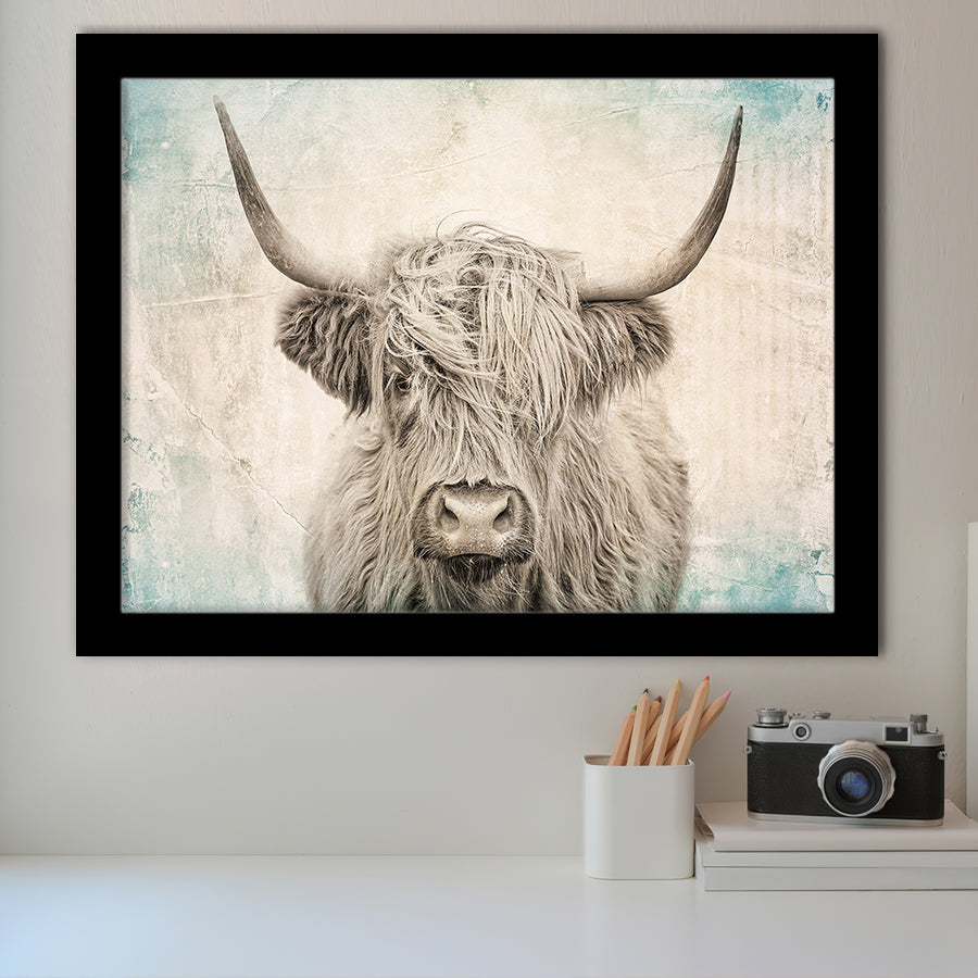 Vintage Highland Cow Framed Art Print Wall Decor - Painting Art, Framed Picture, Home Decor