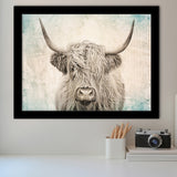 Vintage Highland Cow Framed Art Print Wall Decor - Painting Art, Framed Picture, Home Decor