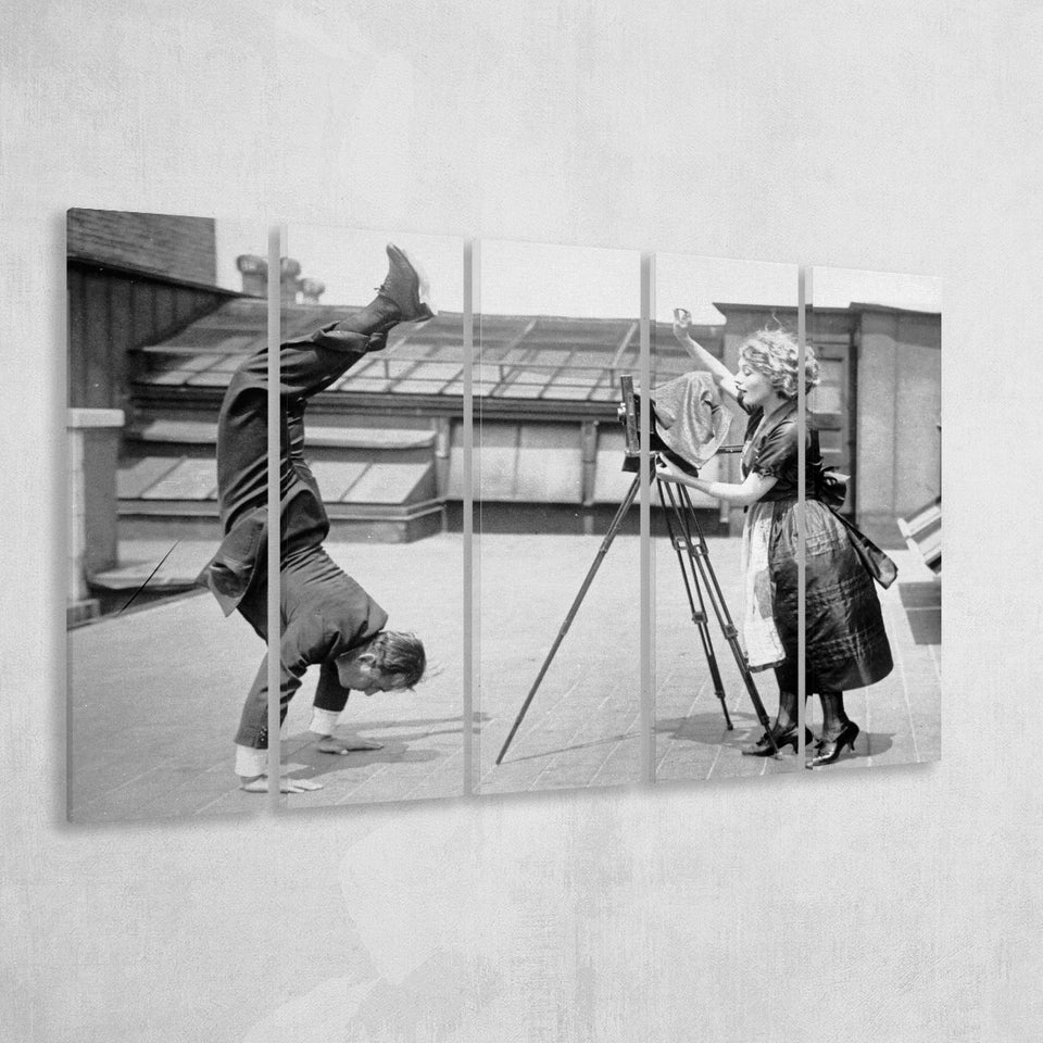 Vintage Hollywood Handstand Black And White Print, 1920'S Wall Art Larger Canvas Art, 5 Piece Canvas Prints Wall Art Decor