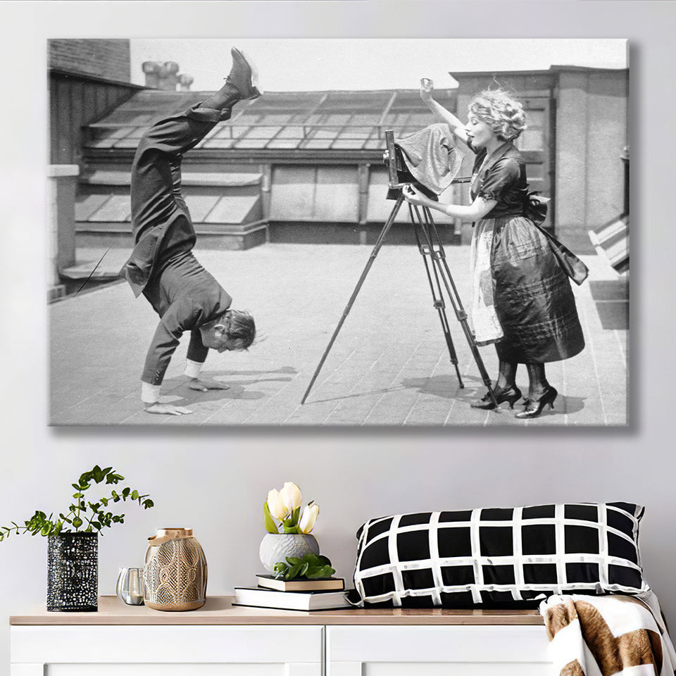 Vintage Hollywood Handstand Black And White Print, 1920'S Wall Art Canvas Prints Wall Art Home Decor
