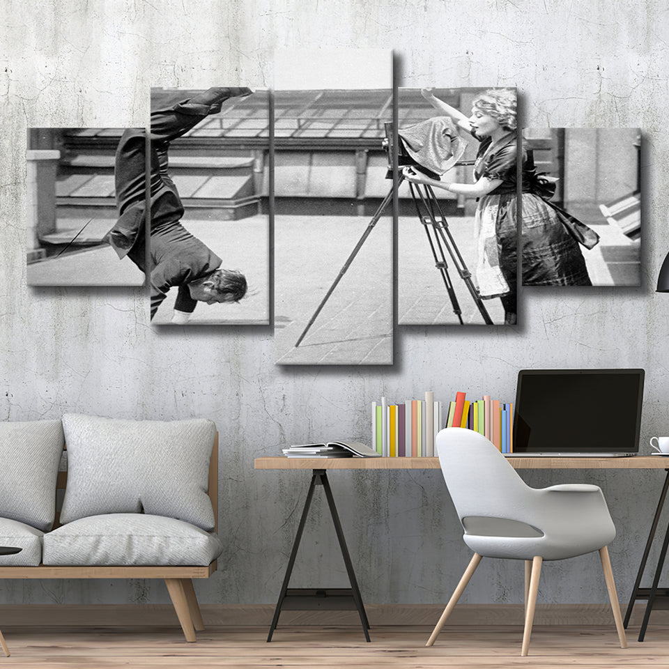 Vintage Hollywood Handstand Black And White Print, 1920'S Wall Art 5 Panels, Canvas Prints Wall Art Decor, Large Canvas Art