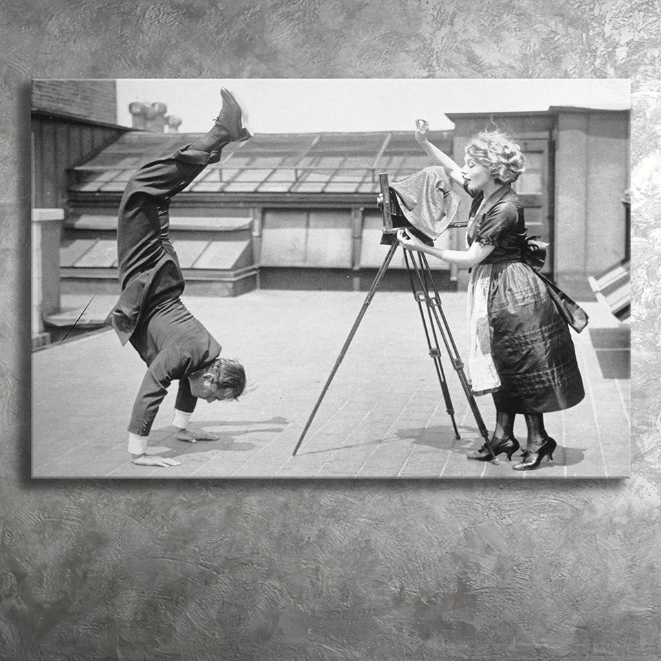 Vintage Hollywood Handstand Black And White Print, 1920'S Wall Art Canvas Prints Wall Art Home Decor
