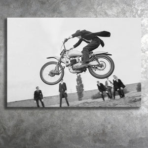 Vintage Motorcycle Jump Black And White Print, British Mod Style Canvas Prints Wall Art Home Decor
