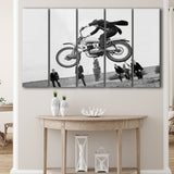 Vintage Motorcycle Jump Black And White Print, British Mod Style Larger Canvas Art, 5 Piece Canvas Prints Wall Art Decor