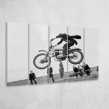 Vintage Motorcycle Jump Black And White Print, British Mod Style Larger Canvas Art, 5 Piece Canvas Prints Wall Art Decor