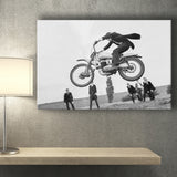 Vintage Motorcycle Jump Black And White Print, British Mod Style Canvas Prints Wall Art Home Decor