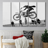 Vintage Motorcycle Jump Black And White Print, British Mod Style Larger Canvas Art, 5 Piece Canvas Prints Wall Art Decor