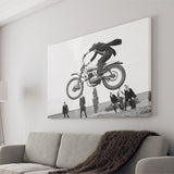 Vintage Motorcycle Jump Black And White Print, British Mod Style Canvas Prints Wall Art Home Decor