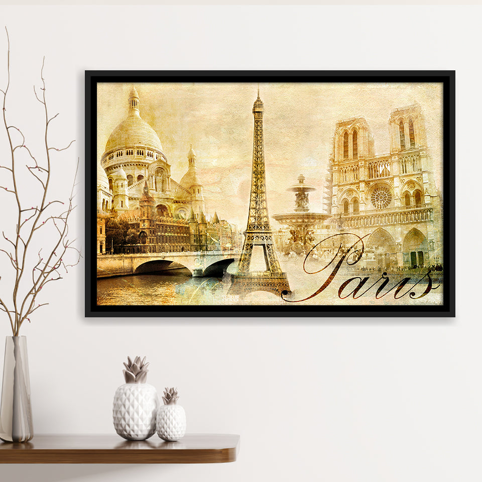 Vintage Paris Framed Canvas Prints Wall Art Decor, Framed Picture, Floating Frame