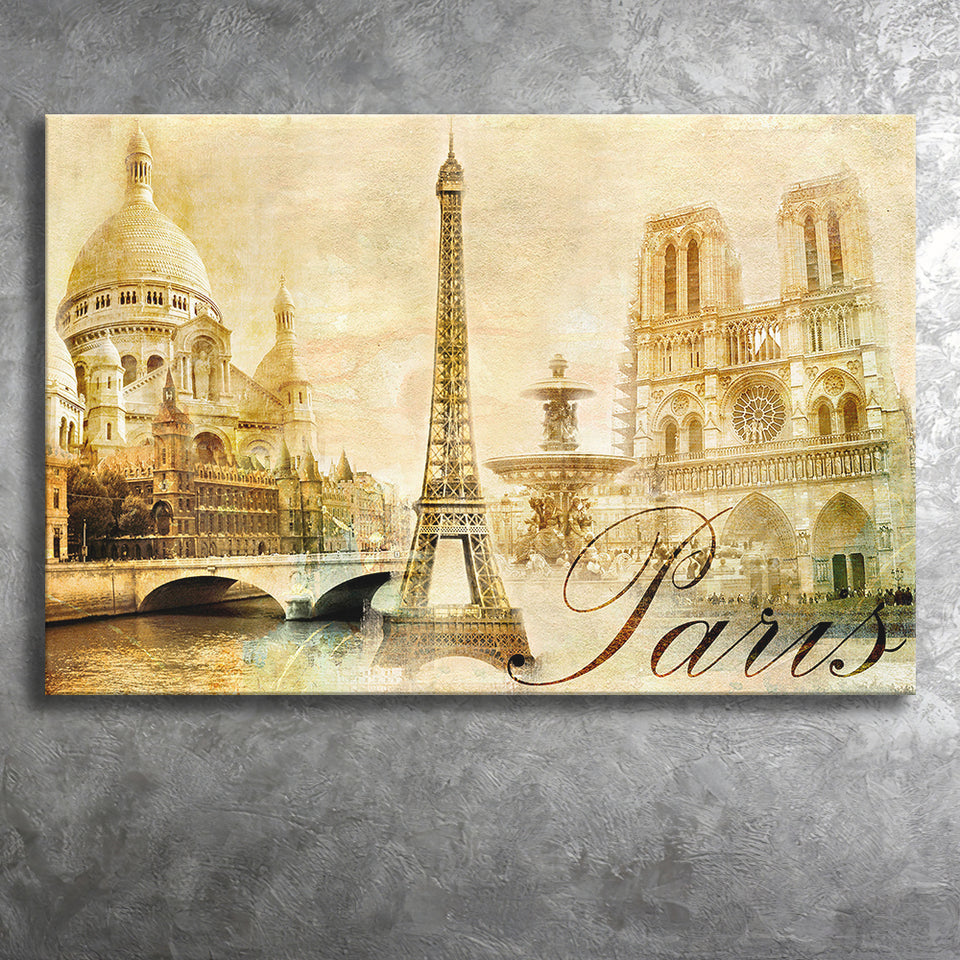 Vintage Paris Canvas Prints Wall Art Decor - Painting Canvas,Home Decor, Ready to Hang