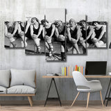 Vintage Swimsuit Girls Black And White Print, Flapper Girls 5 Panels, Canvas Prints Wall Art Decor, Large Canvas Art