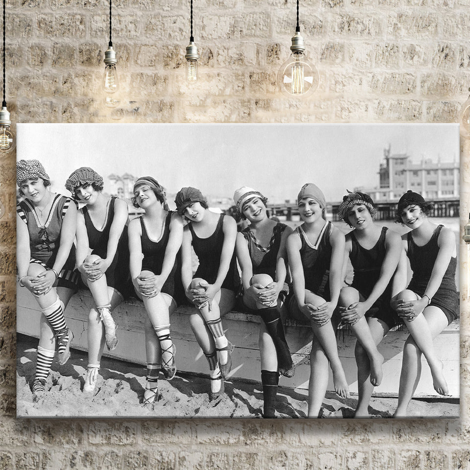 Vintage Swimsuit Girls Black And White Print, Flapper Girls Canvas Prints Wall Art Home Decor