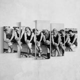 Vintage Swimsuit Girls Black And White Print, Flapper Girls 5 Panels, Canvas Prints Wall Art Decor, Large Canvas Art