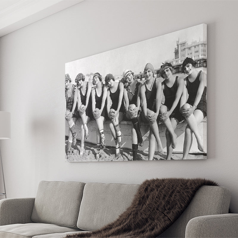 Vintage Swimsuit Girls Black And White Print, Flapper Girls Canvas Prints Wall Art Home Decor