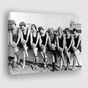 Vintage Swimsuit Girls Black And White Print, Flapper Girls Canvas Prints Wall Art Home Decor