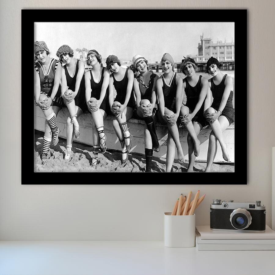 Vintage Swimsuit Girls Black And White Print, Flapper Girls Framed Art Prints, Wall Art,Home Decor,Framed Picture