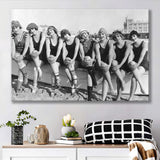 Vintage Swimsuit Girls Black And White Print, Flapper Girls Canvas Prints Wall Art Home Decor
