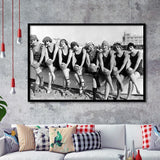 Vintage Swimsuit Girls Black And White Print, Flapper Girls Framed Art Prints, Wall Art,Home Decor,Framed Picture