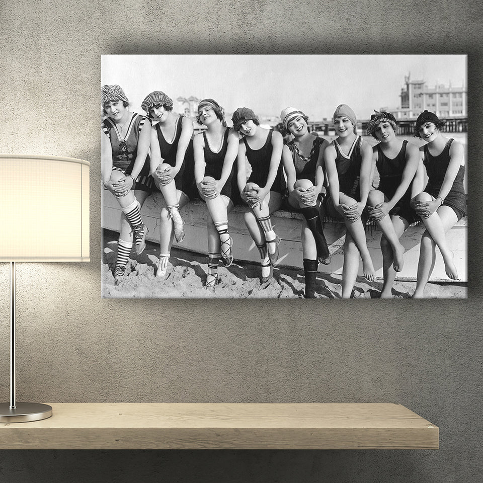 Vintage Swimsuit Girls Black And White Print, Flapper Girls Canvas Prints Wall Art Home Decor