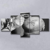 Vintage Tattoo Black And White Print, Butterfly Tattoo On Bald Man 5 Panels, Canvas Prints Wall Art Decor, Large Canvas Art