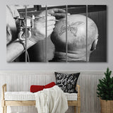 Vintage Tattoo Black And White Print, Butterfly Tattoo On Bald Man Larger Canvas Art, 5 Piece Canvas Prints Wall Art Decor