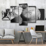 Vintage Tattoo Black And White Print, Butterfly Tattoo On Bald Man 5 Panels, Canvas Prints Wall Art Decor, Large Canvas Art