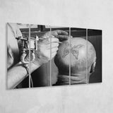 Vintage Tattoo Black And White Print, Butterfly Tattoo On Bald Man Larger Canvas Art, 5 Piece Canvas Prints Wall Art Decor
