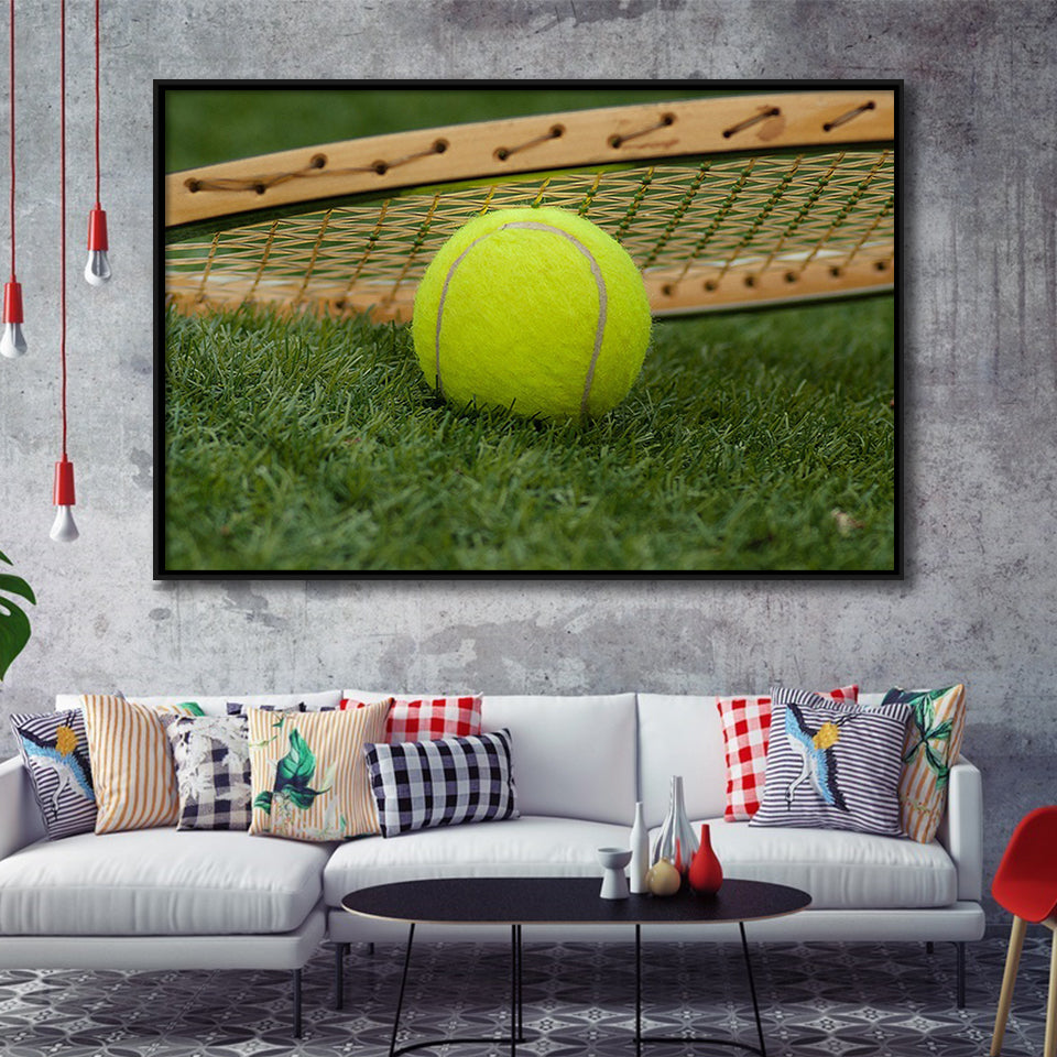 Vintage Tennis, Tennis Framed Canvas Prints Wall Art Decor, Black Floating Frame