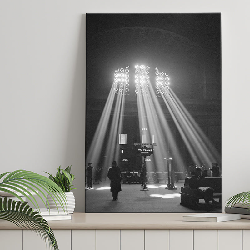 Vintage Train Station Black And White Print, Chicago Illinois Union Train Station Canvas Prints Wall Art Home Decor