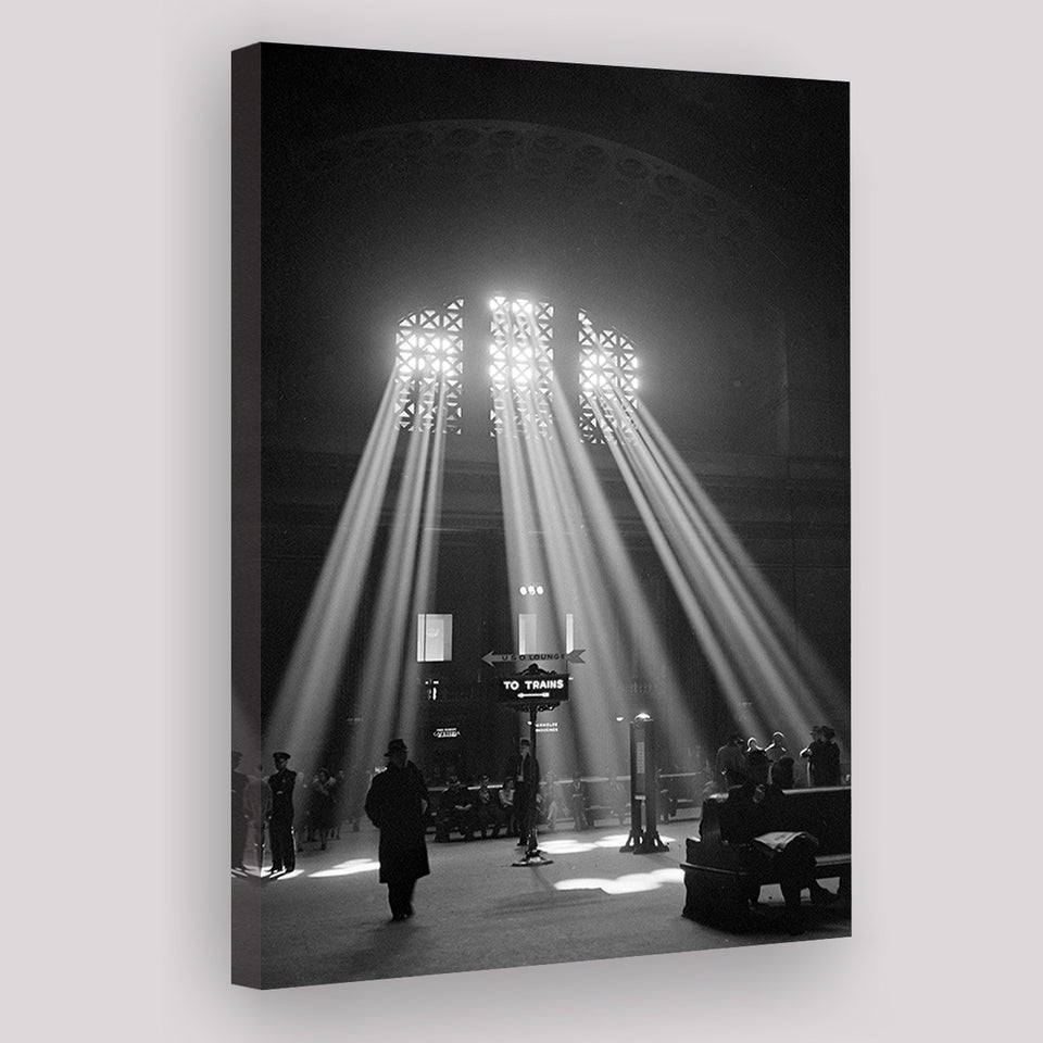 Vintage Train Station Black And White Print, Chicago Illinois Union Train Station Canvas Prints Wall Art Home Decor