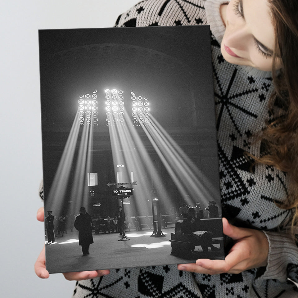 Vintage Train Station Black And White Print, Chicago Illinois Union Train Station Canvas Prints Wall Art Home Decor