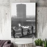 Vintage Trainyard Black And White Print, Industrial Workers Of America Canvas Prints Wall Art Home Decor