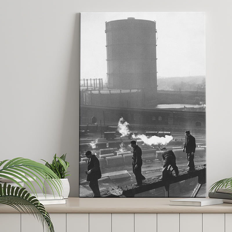 Vintage Trainyard Black And White Print, Industrial Workers Of America Canvas Prints Wall Art Home Decor
