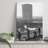 Vintage Trainyard Black And White Print, Industrial Workers Of America Canvas Prints Wall Art Home Decor