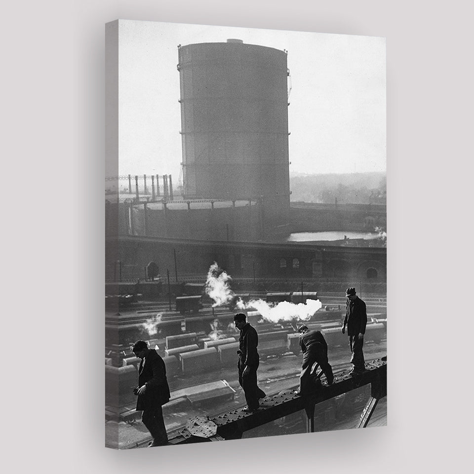 Vintage Trainyard Black And White Print, Industrial Workers Of America Canvas Prints Wall Art Home Decor