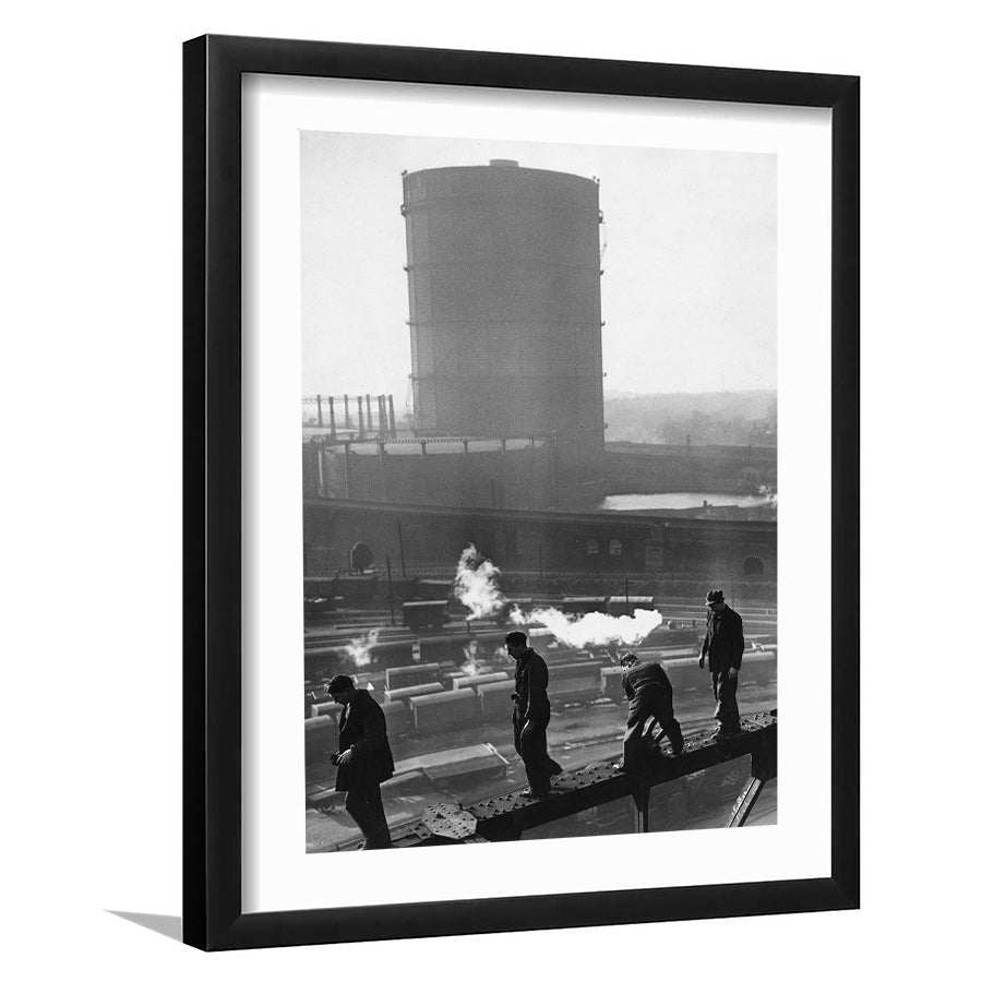 Vintage Trainyard Black And White Print, Industrial Workers Of America Framed Art Prints Wall Art Decor, White Border