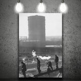 Vintage Trainyard Black And White Print, Industrial Workers Of America Canvas Prints Wall Art Home Decor
