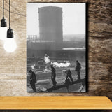 Vintage Trainyard Black And White Print, Industrial Workers Of America Canvas Prints Wall Art Home Decor