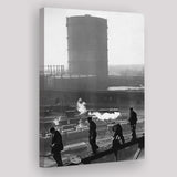 Vintage Trainyard Black And White Print, Industrial Workers Of America Canvas Prints Wall Art Home Decor