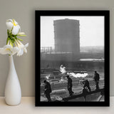 Vintage Trainyard Black And White Print, Industrial Workers Of America Framed Art Print Wall Art Decor,Framed Picture