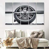Vintage Aircraft Cylinder Propeller 5 Piece B Canvas Prints Wall Art Decor - Painting Canvas, Multi Panels