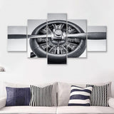 Vintage Aircraft Cylinder Propeller 5 Piece Canvas Prints Wall Art Decor - Painting Canvas, Multi Panels