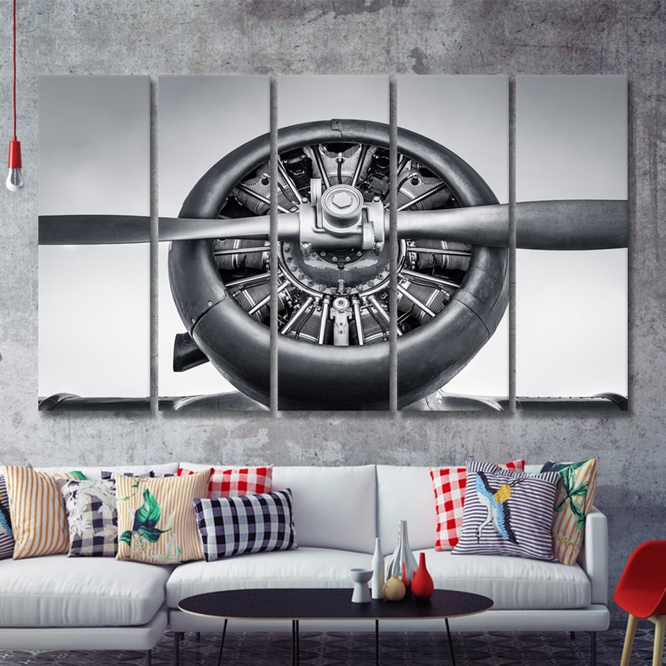 Vintage Aircraft Cylinder Propeller 5 Piece B Canvas Prints Wall Art Decor - Painting Canvas, Multi Panels