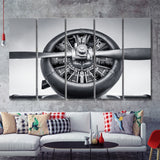 Vintage Aircraft Cylinder Propeller 5 Piece B Canvas Prints Wall Art Decor - Painting Canvas, Multi Panels