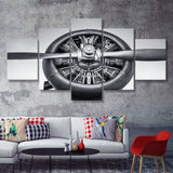 Vintage Aircraft Cylinder Propeller 5 Piece Canvas Prints Wall Art Decor - Painting Canvas, Multi Panels