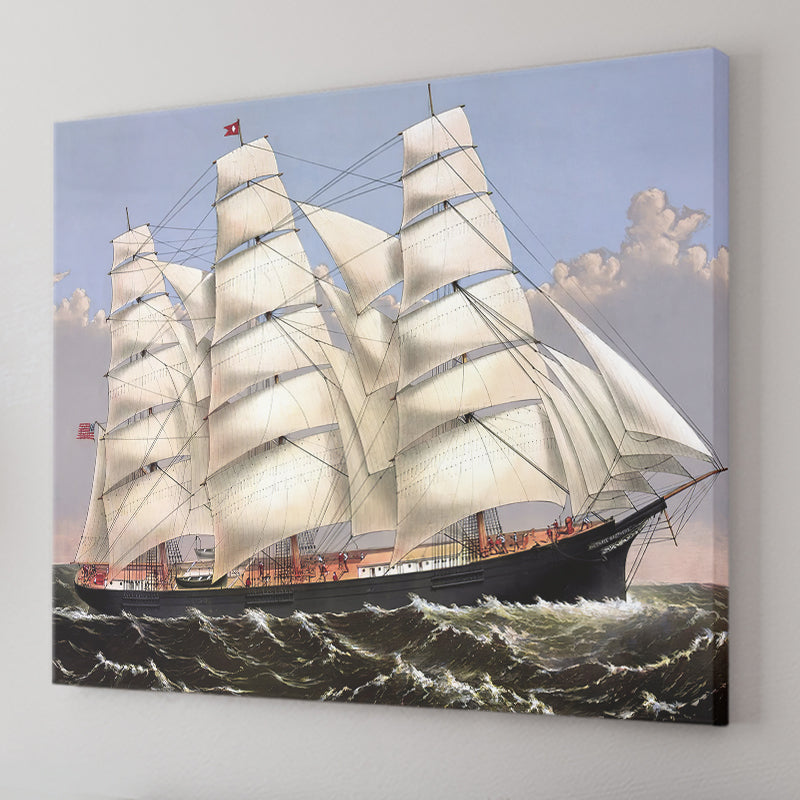 Vintage Print Of The Clipper Ship Three Brothers Canvas Wall Art - Canvas Prints, Prints For Sale, Painting Canvas,Canvas On Sale