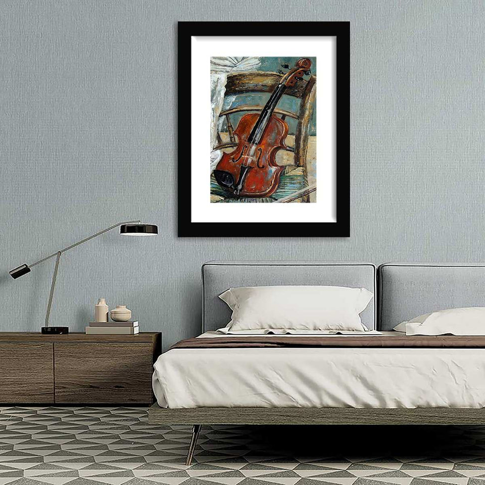 Violin on Chair-Music art, Art print, Frame art, Plexiglass cover