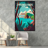 Virgin Islands Park Retro Art Print, Large Canvas, Framed Canvas Print Wall Art Home Decor, Floating Frame