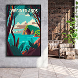 Virgin Islands Park Retro Art Print, Large Canvas, Framed Canvas Print Wall Art Home Decor, Floating Frame